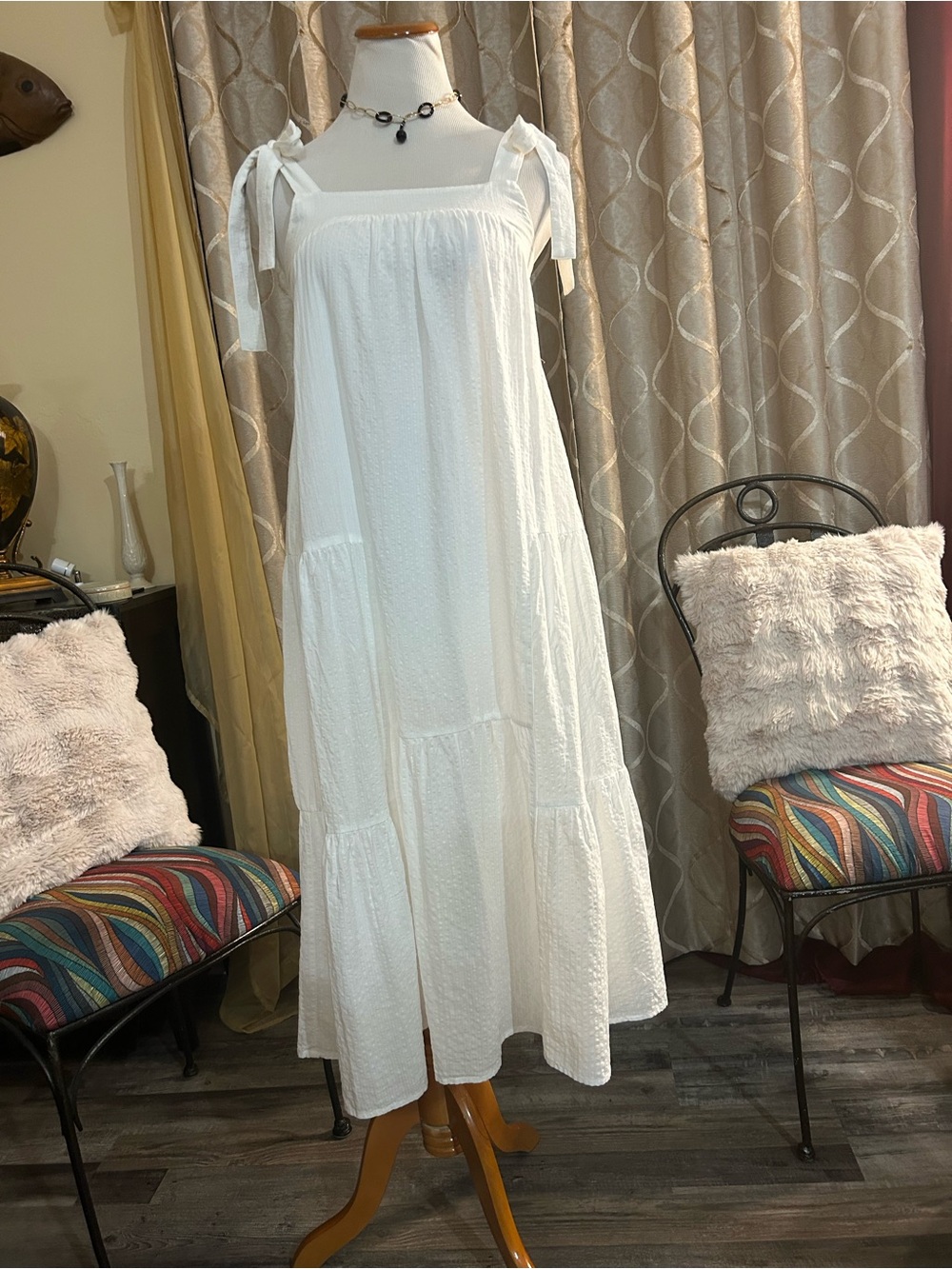Haute Hippie White Tie-Shoulder Tiered Maxi Dress
